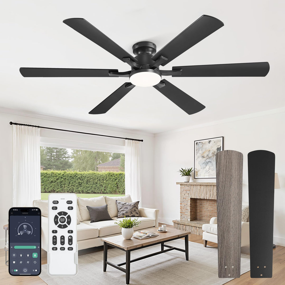 Fanbulous 60-Inch Ceiling Fan with Lights, App & Remote, Flush Mount – Dimmable LED 3000–6000K