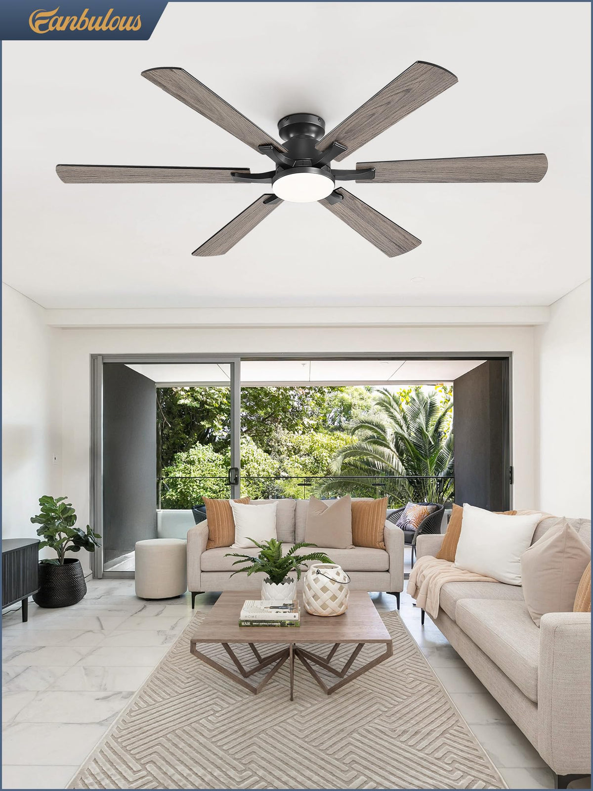 Fanbulous 60-Inch Ceiling Fan with Lights, App & Remote, Flush Mount – Dimmable LED 3000–6000K