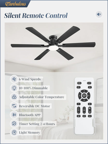 Fanbulous 60-Inch Ceiling Fan with Lights, App & Remote, Flush Mount – Dimmable LED 3000–6000K