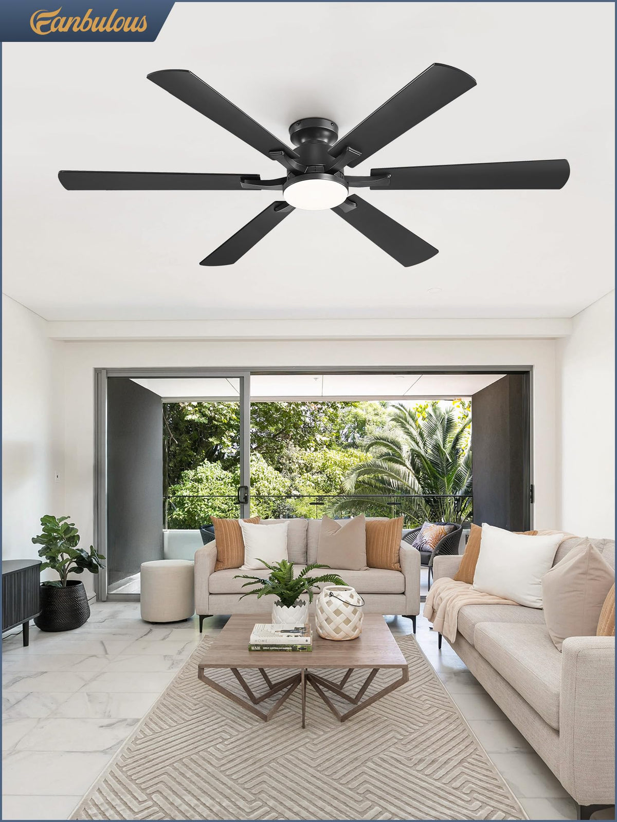 Fanbulous 60-Inch Ceiling Fan with Lights, App & Remote, Flush Mount – Dimmable LED 3000–6000K
