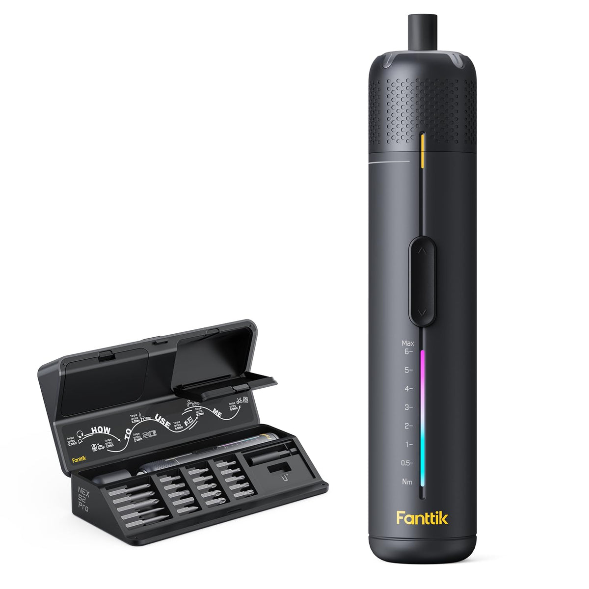 Fanttik S2 Pro Electric Screwdriver – 7 Torque Settings, 0.5–6 N m, 20 Bits, 90° Adapter