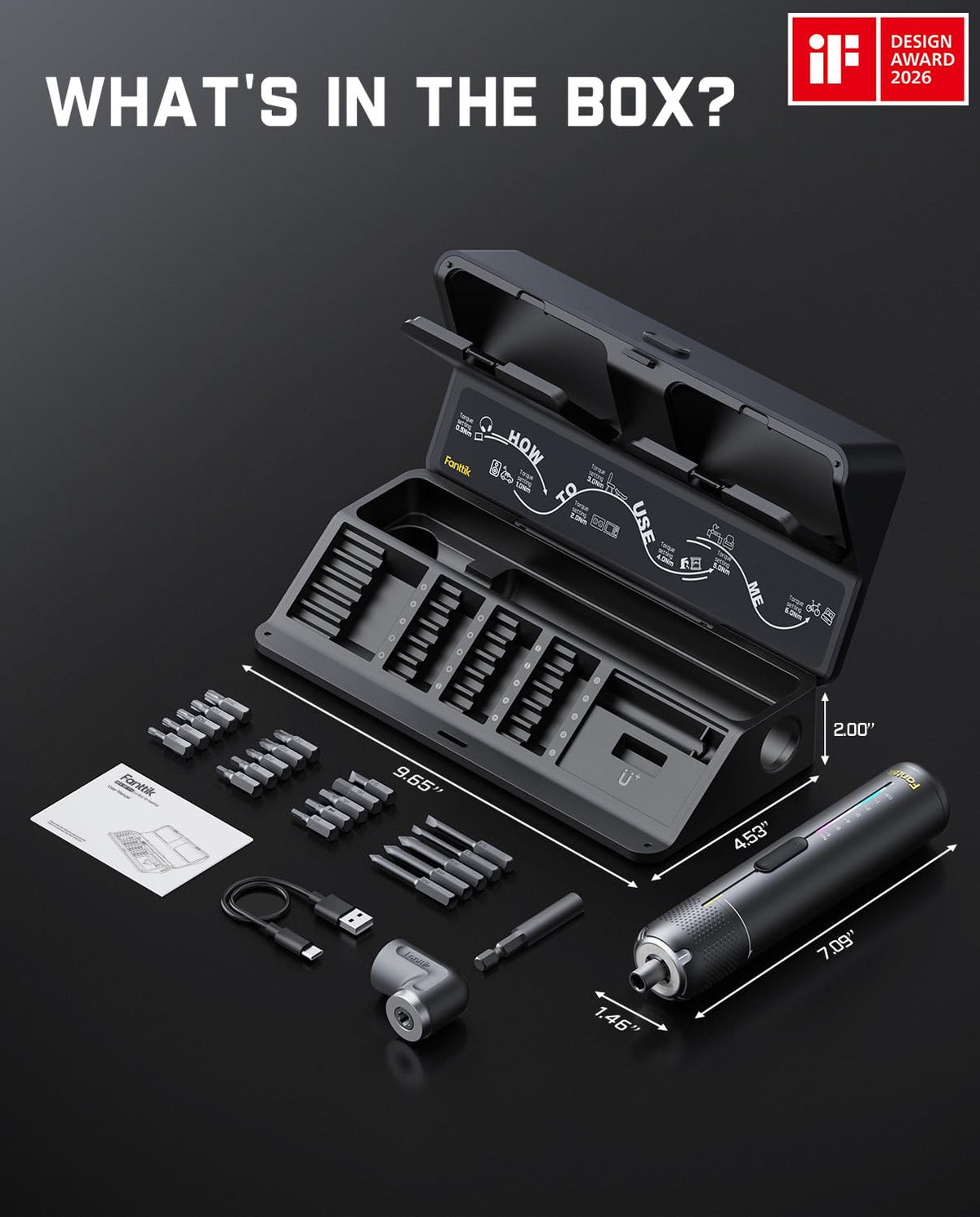 Fanttik S2 Pro Electric Screwdriver – 7 Torque Settings, 0.5–6 N m, 20 Bits, 90° Adapter