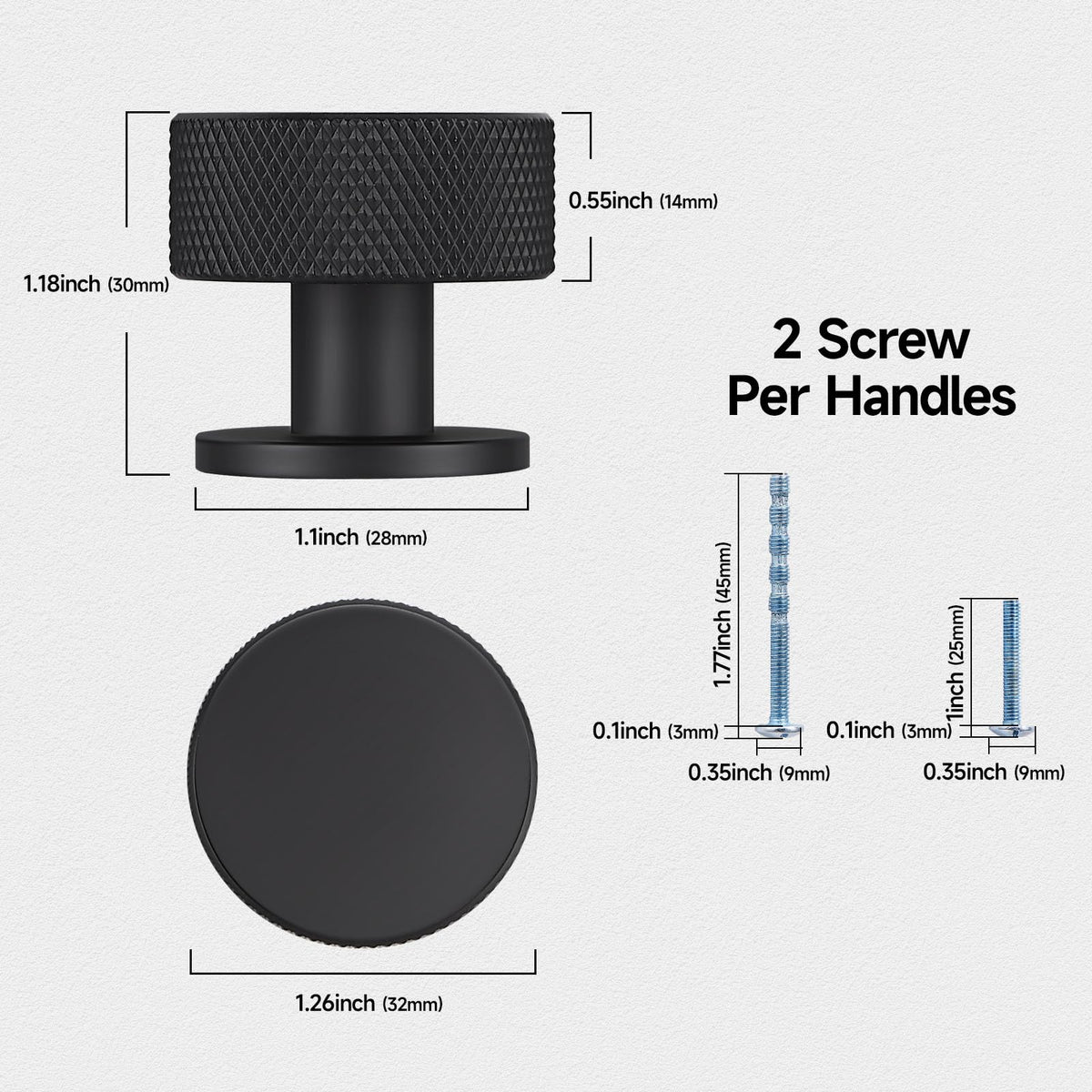 FAPUAL 10 Pack Matte Black Cabinet Knobs – 32mm Round Knurled Hardware for Cabinets & Drawers