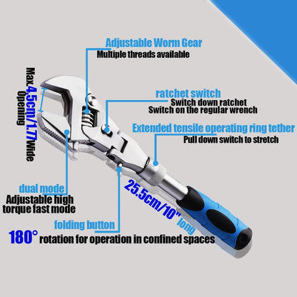 Faxhool Flex Head Adjustable Wrench – 10–12.4 in, 180° Rotatable, Ratcheting Crescent