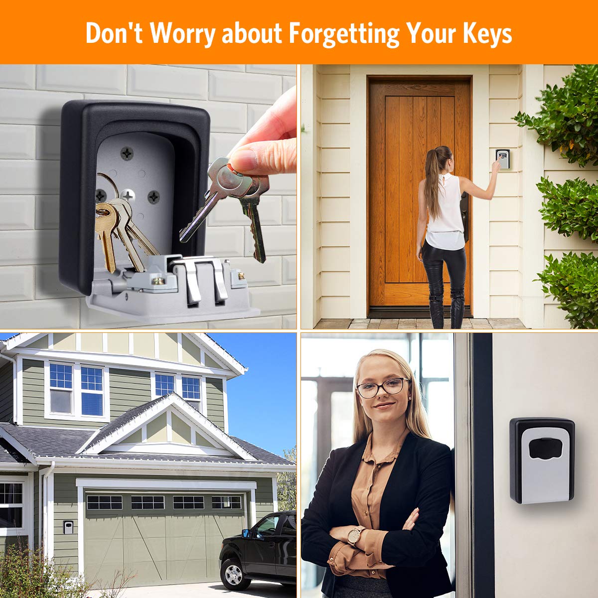 Fayleeko Key Lock Box Wall Mounted — 4-Digit Combo, 5-Key Capacity (Black)