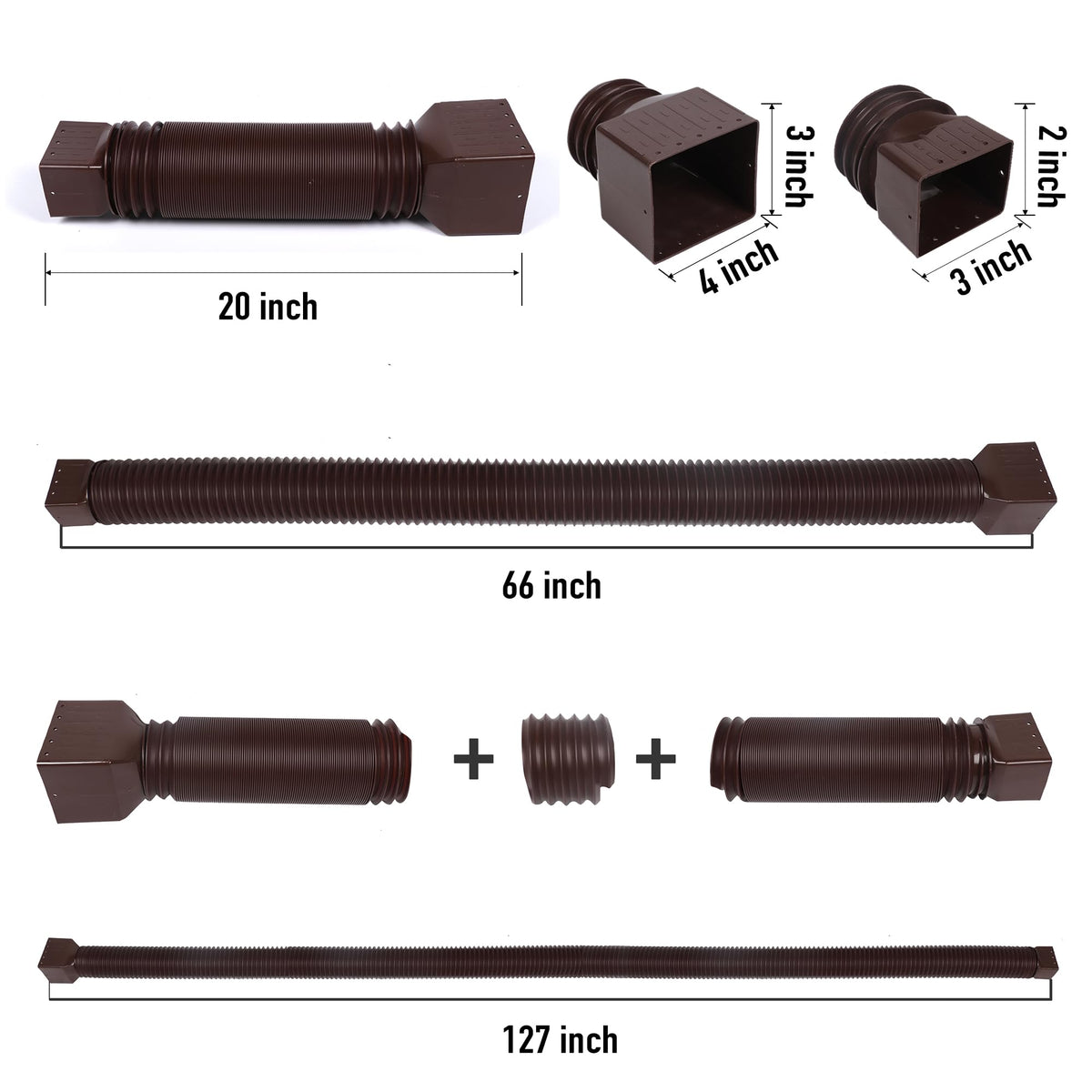 FEILAYDUN 2 Pack Rain Gutter Downspout Extensions – Flexible 20 to 66 Inches, Brown