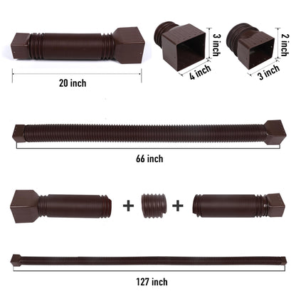 FEILAYDUN 2 Pack Rain Gutter Downspout Extensions – Flexible 20 to 66 Inches, Brown