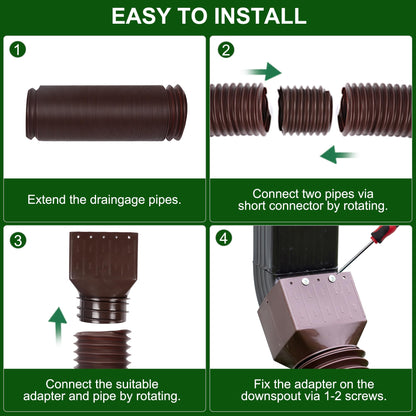 FEILAYDUN 2 Pack Rain Gutter Downspout Extensions – Flexible 20 to 66 Inches, Brown