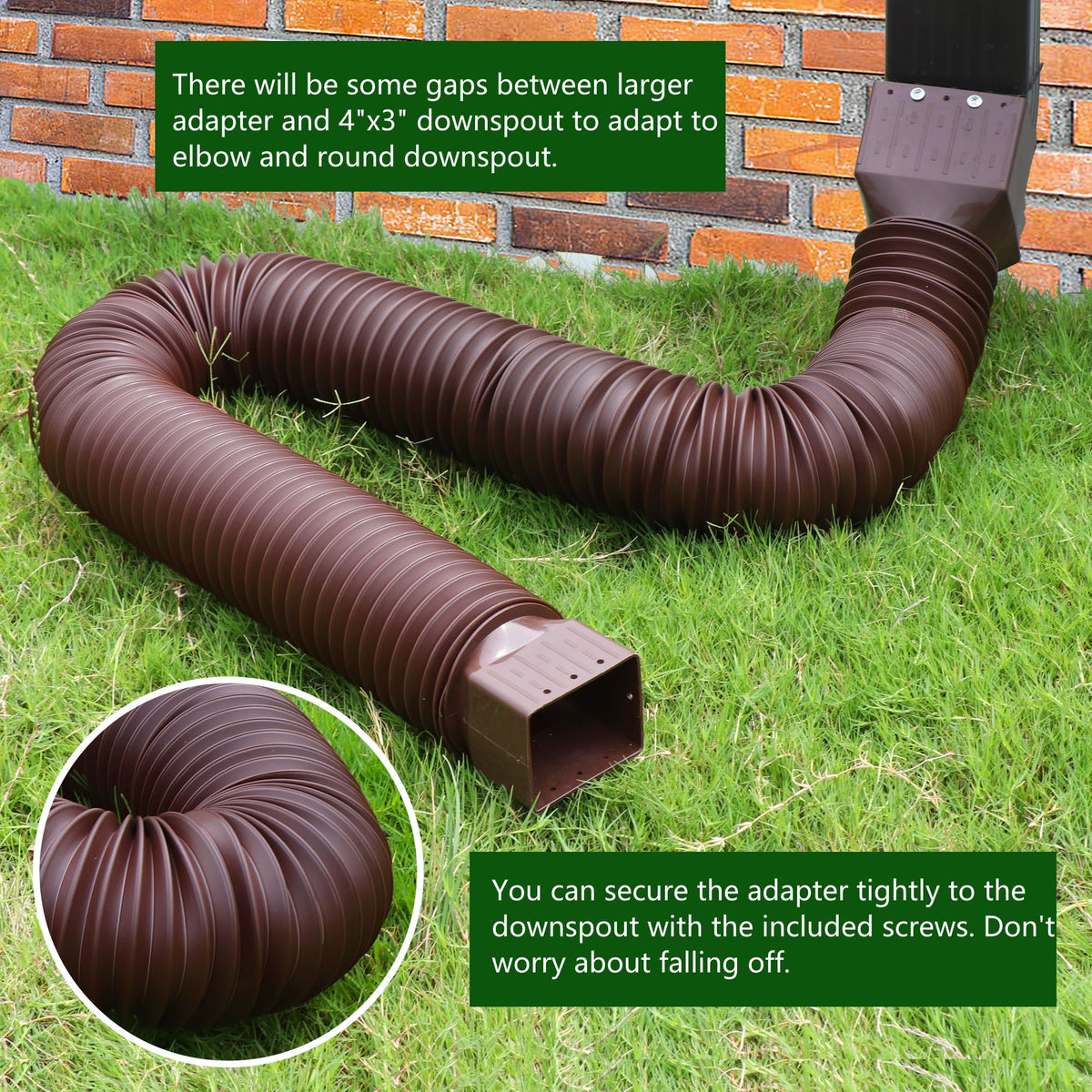 FEILAYDUN 2 Pack Rain Gutter Downspout Extensions – Flexible 20 to 66 Inches, Brown