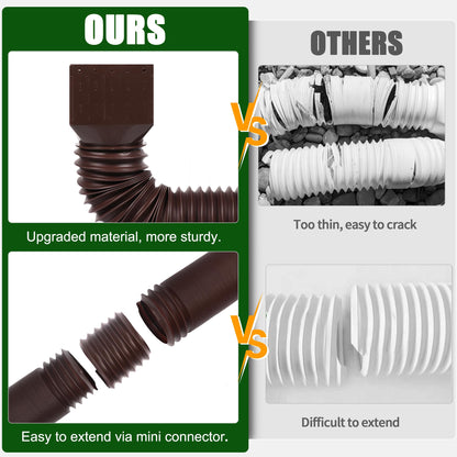 FEILAYDUN 2 Pack Rain Gutter Downspout Extensions – Flexible 20 to 66 Inches, Brown