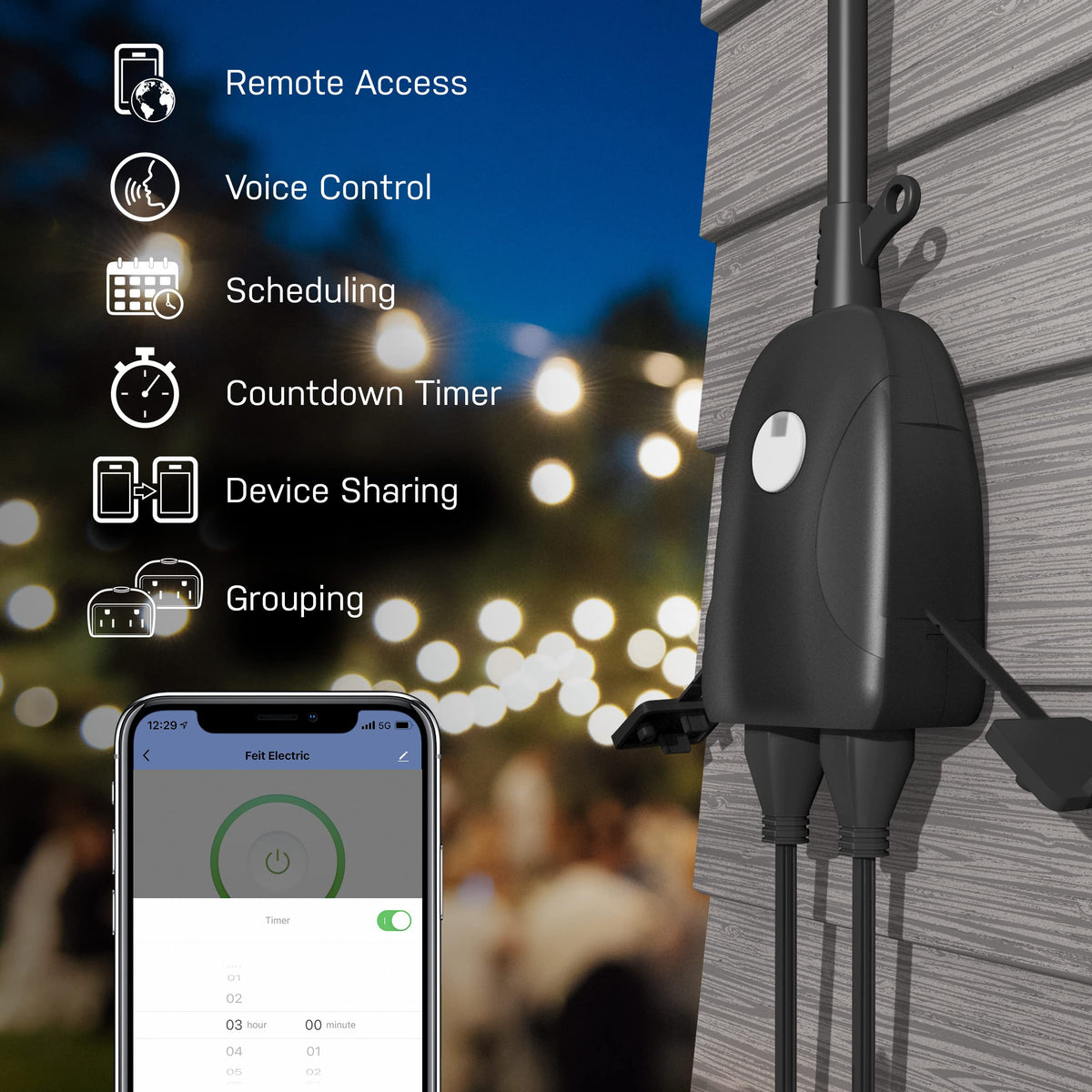 Feit Electric 120V 15A Smart WiFi Dual Outlet Outdoor Wall Plug