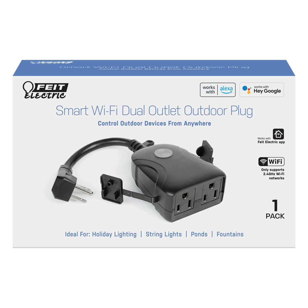 Feit Electric 120V 15A Smart WiFi Dual Outlet Outdoor Wall Plug