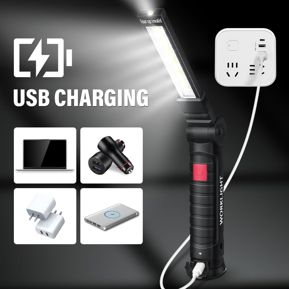 FIBRAVE LED Rechargeable Work Light with Magnetic Base – 5 Modes, 360° Rotation