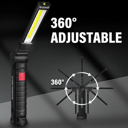 FIBRAVE LED Rechargeable Work Light with Magnetic Base – 5 Modes, 360° Rotation