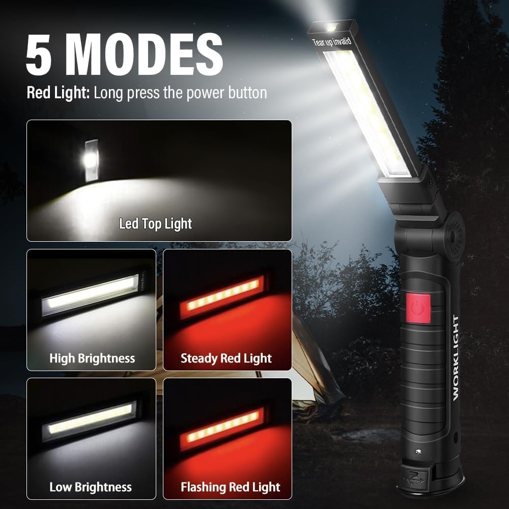 FIBRAVE LED Rechargeable Work Light with Magnetic Base – 5 Modes, 360° Rotation