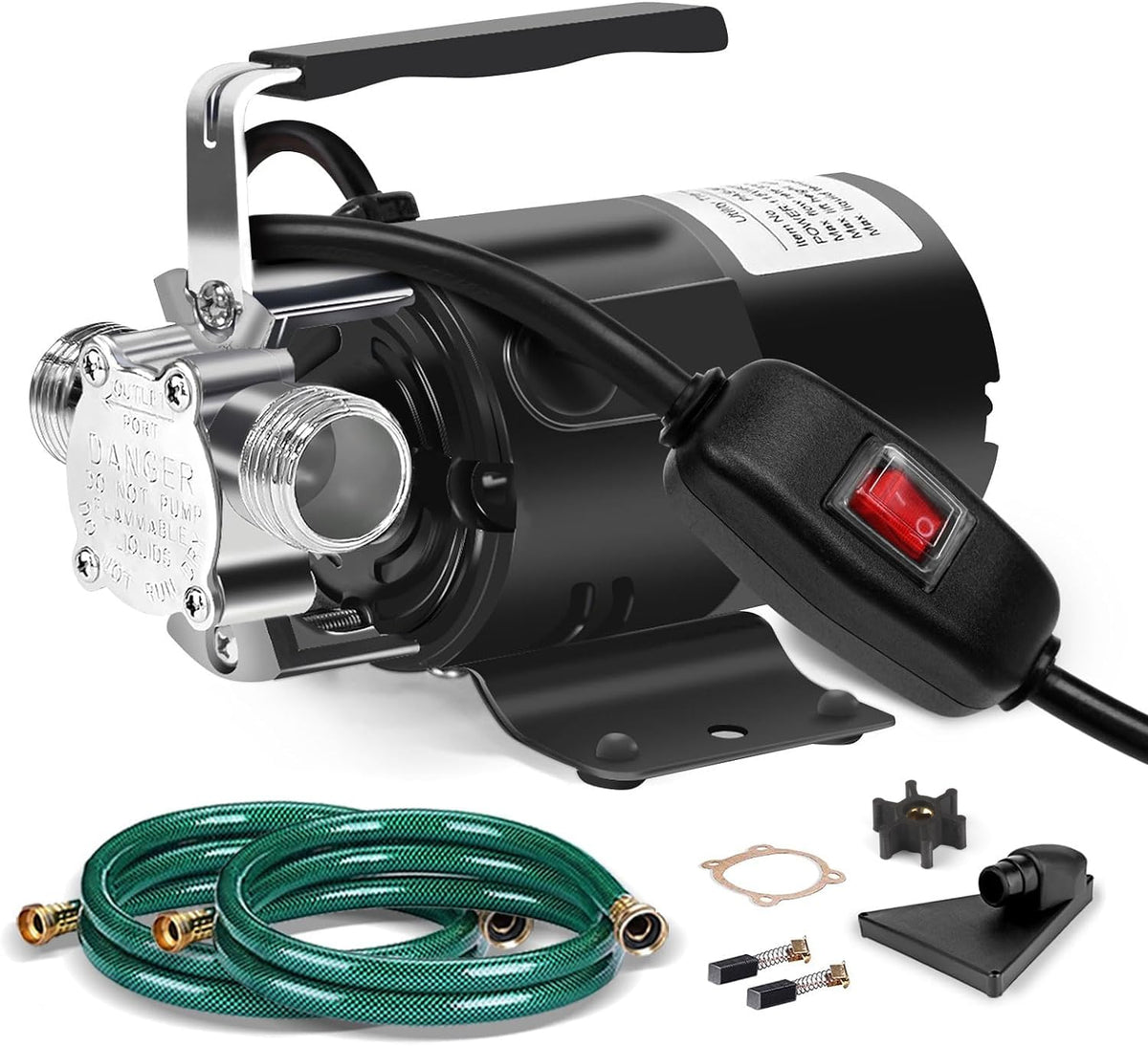 FIDISP Water Transfer Pump 115V 1/10HP with 2x6ft Hoses – On/Off Switch – Rain Barrel Draining