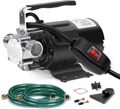 FIDISP Water Transfer Pump 115V 1/10HP with 2x6ft Hoses – On/Off Switch – Rain Barrel Draining