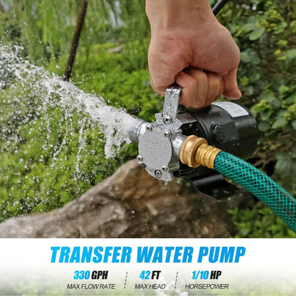 FIDISP Water Transfer Pump 115V 1/10HP with 2x6ft Hoses – On/Off Switch – Rain Barrel Draining