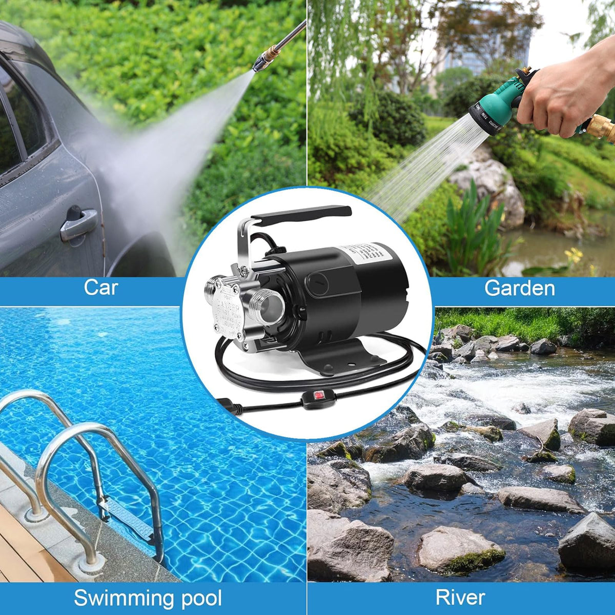 FIDISP Water Transfer Pump 115V 1/10HP with 2x6ft Hoses – On/Off Switch – Rain Barrel Draining