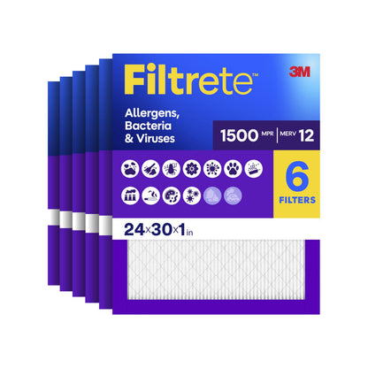 Filtrete 24x30x1 Air Filter – MERV 12, MPR 1500, Allergen & Virus Capture (3-Month) | Filtrete