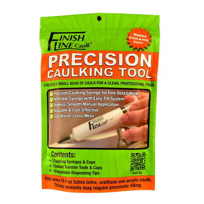 Finish Line Caulk Precision Caulking Tool Pro Pack – Refillable Syringe with Micro-Fine Tips for Baseboards, Trim & Small Seams