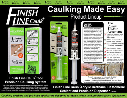 Finish Line Caulk Precision Caulking Tool Pro Pack – Refillable Syringe with Micro-Fine Tips for Baseboards, Trim & Small Seams