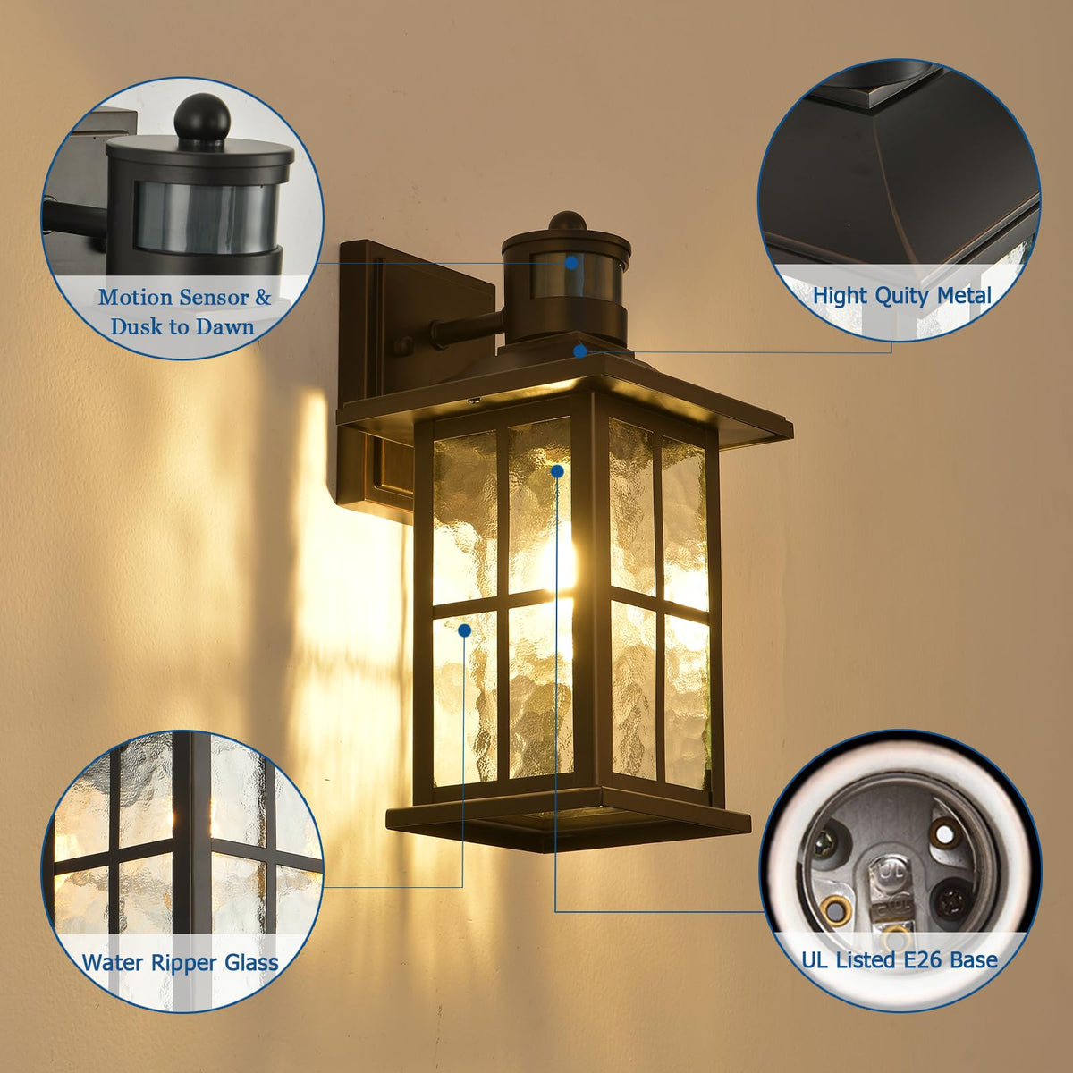 FLEDAVID 2 Pack Motion Sensor Outdoor Porch Lights – Dusk to Dawn, Black
