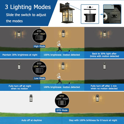 FLEDAVID 2 Pack Motion Sensor Outdoor Porch Lights – Dusk to Dawn, Black