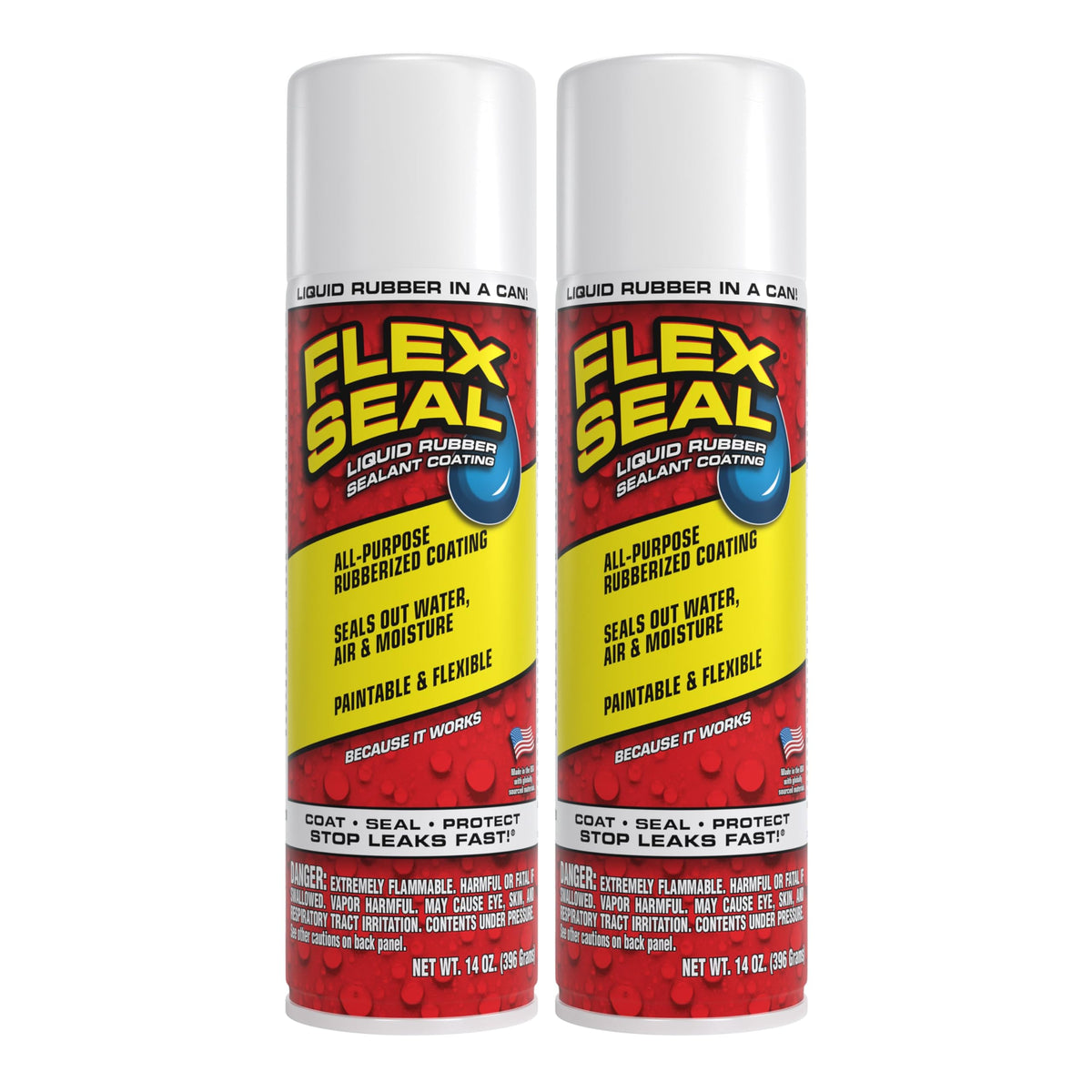 Flex Seal 14 oz White 2-Pack — Stop Leaks Instantly, Waterproof Rubber Sealant