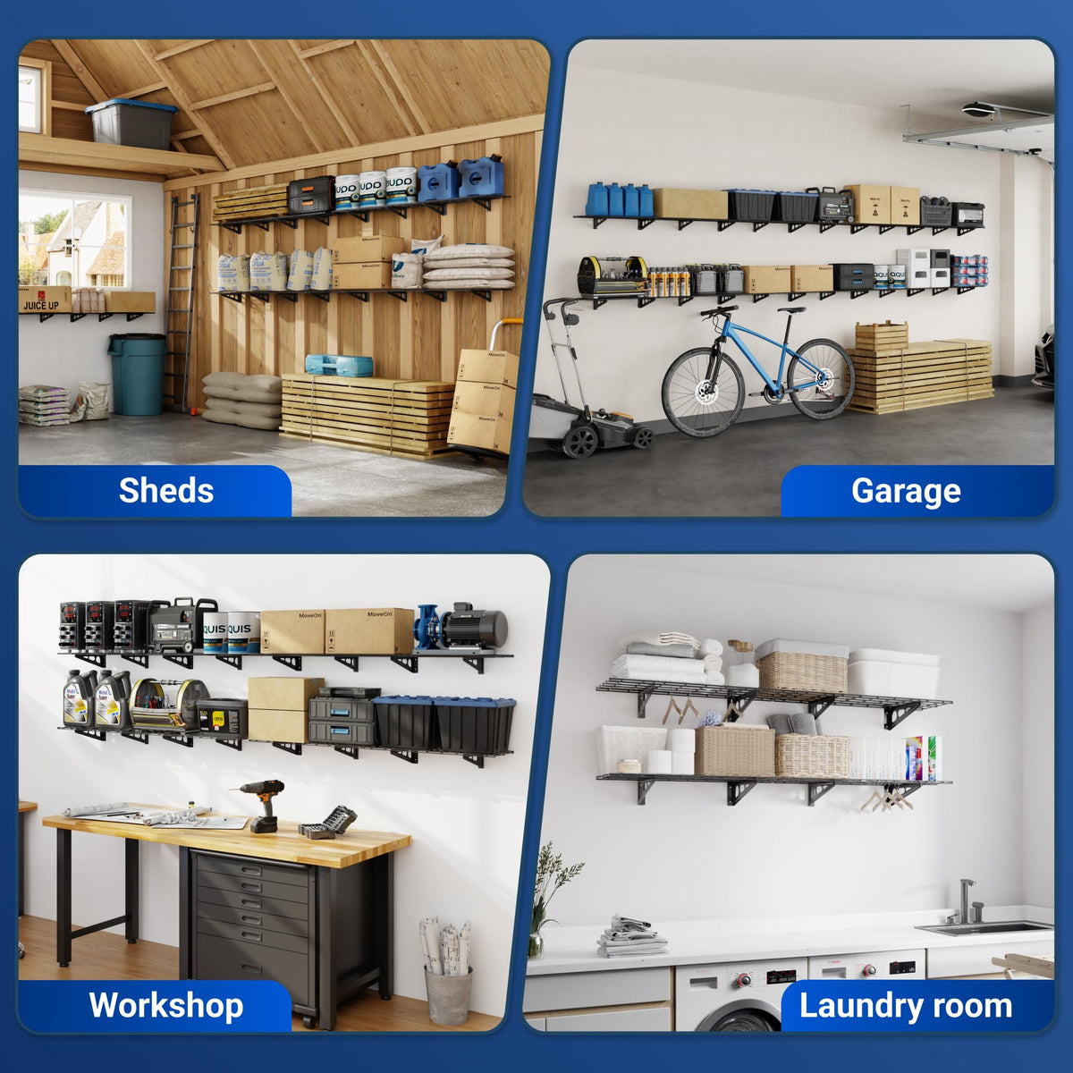 FLEXIMOUNTS 12x72 Wall Shelf – 2-Pack Garage Storage Rack, Black