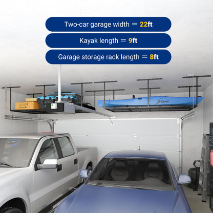 FLEXIMOUNTS 4x8 Overhead Garage Storage Rack – Heavy-Duty Ceiling Organizer, 750 lbs Capacity, Black