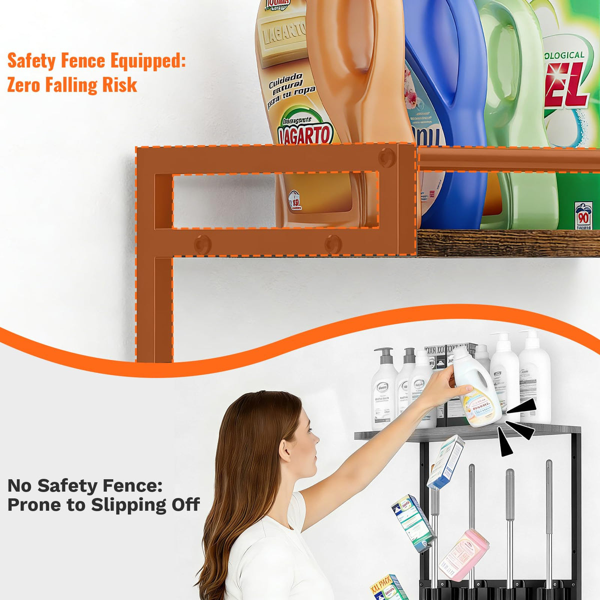 FLOUREE Wall Broom Holder with Shelf – 66LBS Load, 4 Grippers, 3 Hooks, 1 Pack