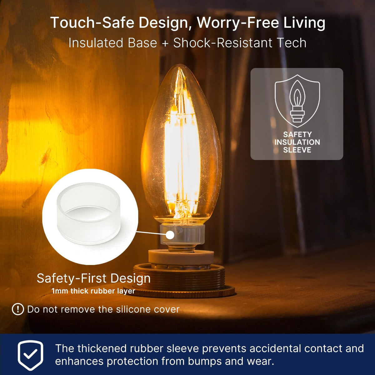 FLSNT LED Candelabra Bulbs 40W Equivalent, 12-Pack, 2200K Amber Glass, Dimmable, E12 – UL/CA65 Listed