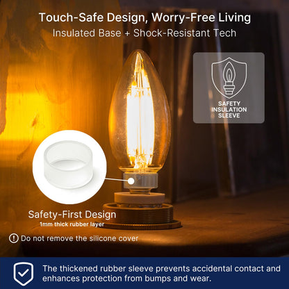 FLSNT LED Candelabra Bulbs 40W Equivalent, 12-Pack, 2200K Amber Glass, Dimmable, E12 – UL/CA65 Listed