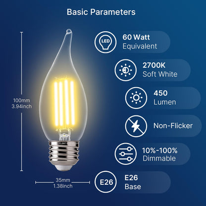 FLSNT 60W Equivalent LED Chandelier Bulbs, Dimmable CA11 E26, 2700K Soft White, 12-Pack | UL Listed