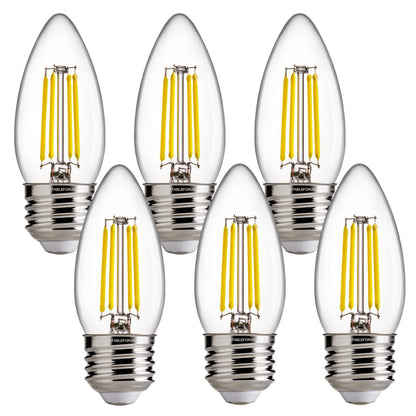 FLSNT Dimmable LED Candelabra Bulbs - 60W Equivalent, 5000K Daylight, E26, 6-Pack (UL/CA65 Listed)