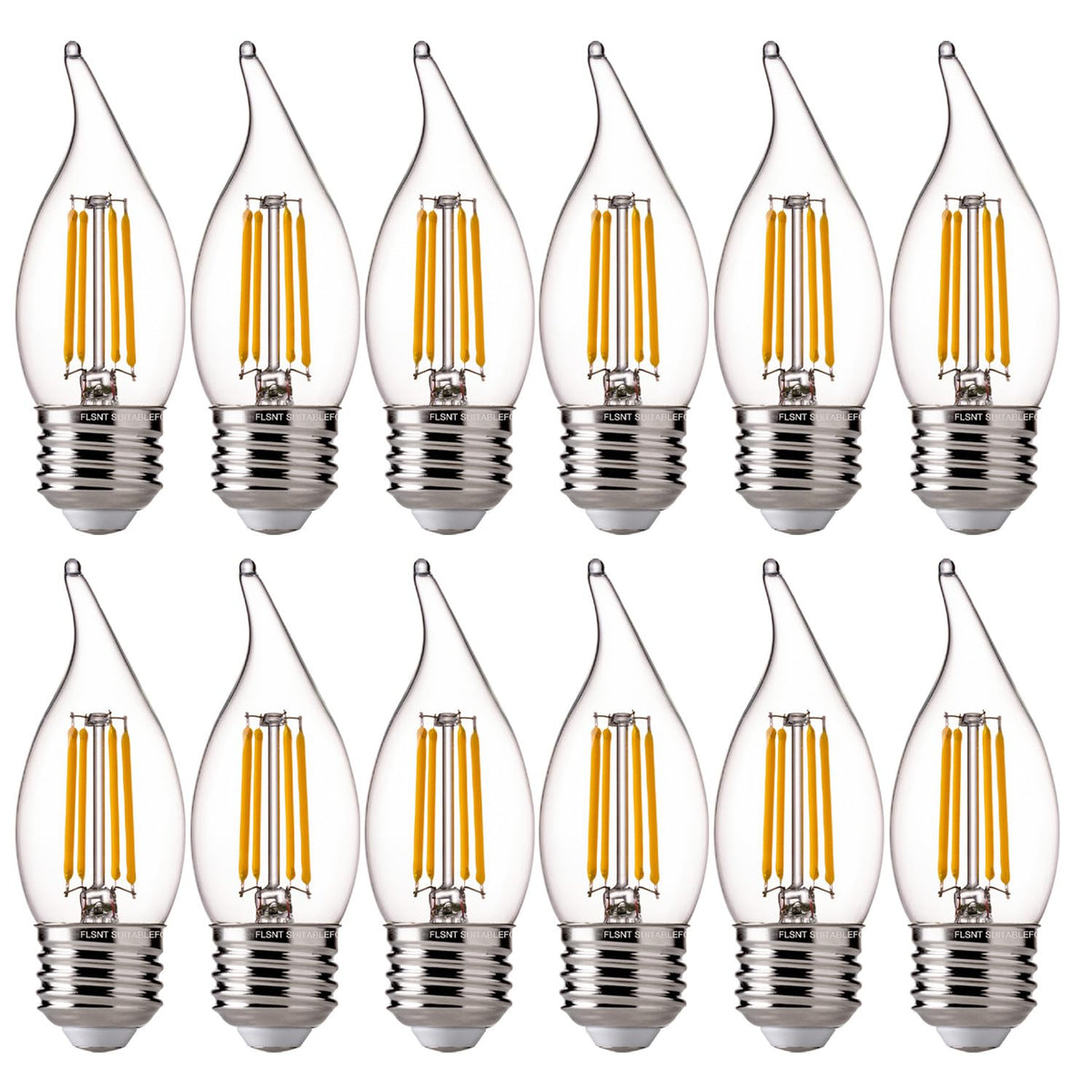 FLSNT 60W Equivalent LED Chandelier Bulbs, Dimmable CA11 E26, 2700K Soft White, 12-Pack | UL Listed