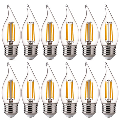 FLSNT 60W Equivalent LED Chandelier Bulbs, Dimmable CA11 E26, 2700K Soft White, 12-Pack | UL Listed