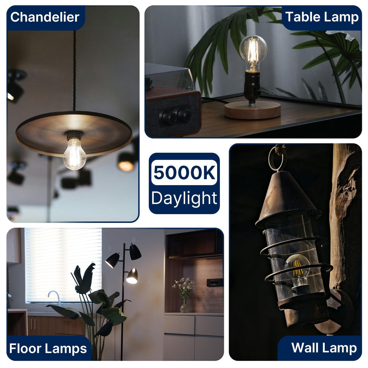 FLSNT 60W Equivalent Dimmable A19 LED Bulbs – 7W, 800 Lumens, 5000K Daylight, E26, 4 Pack
