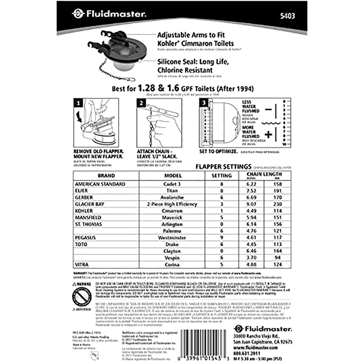 Fluidmaster 5403 3-Inch Water-Saving Long-Life Toilet Flapper