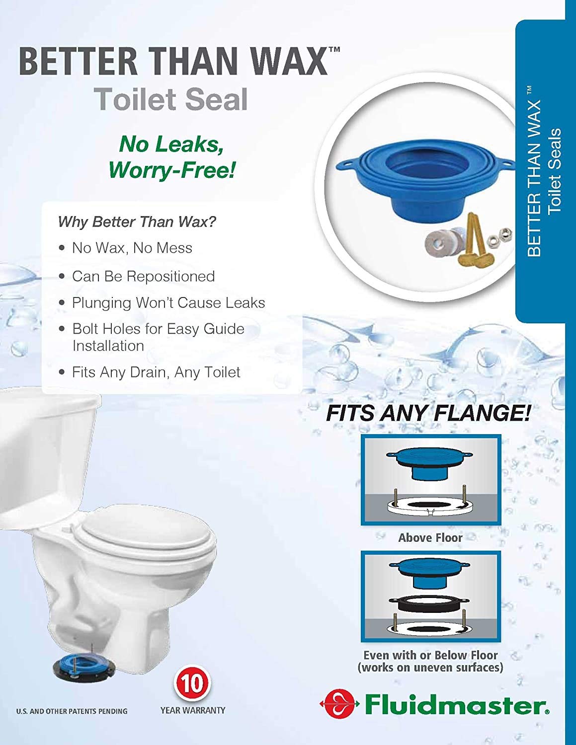 Fluidmaster 7530P8 Universal Wax-Free Toilet Seal | 2-Pack | Fits Any Drain