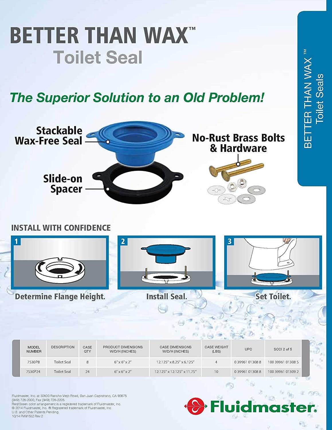Fluidmaster 7530P8 Universal Wax-Free Toilet Seal | 2-Pack | Fits Any Drain