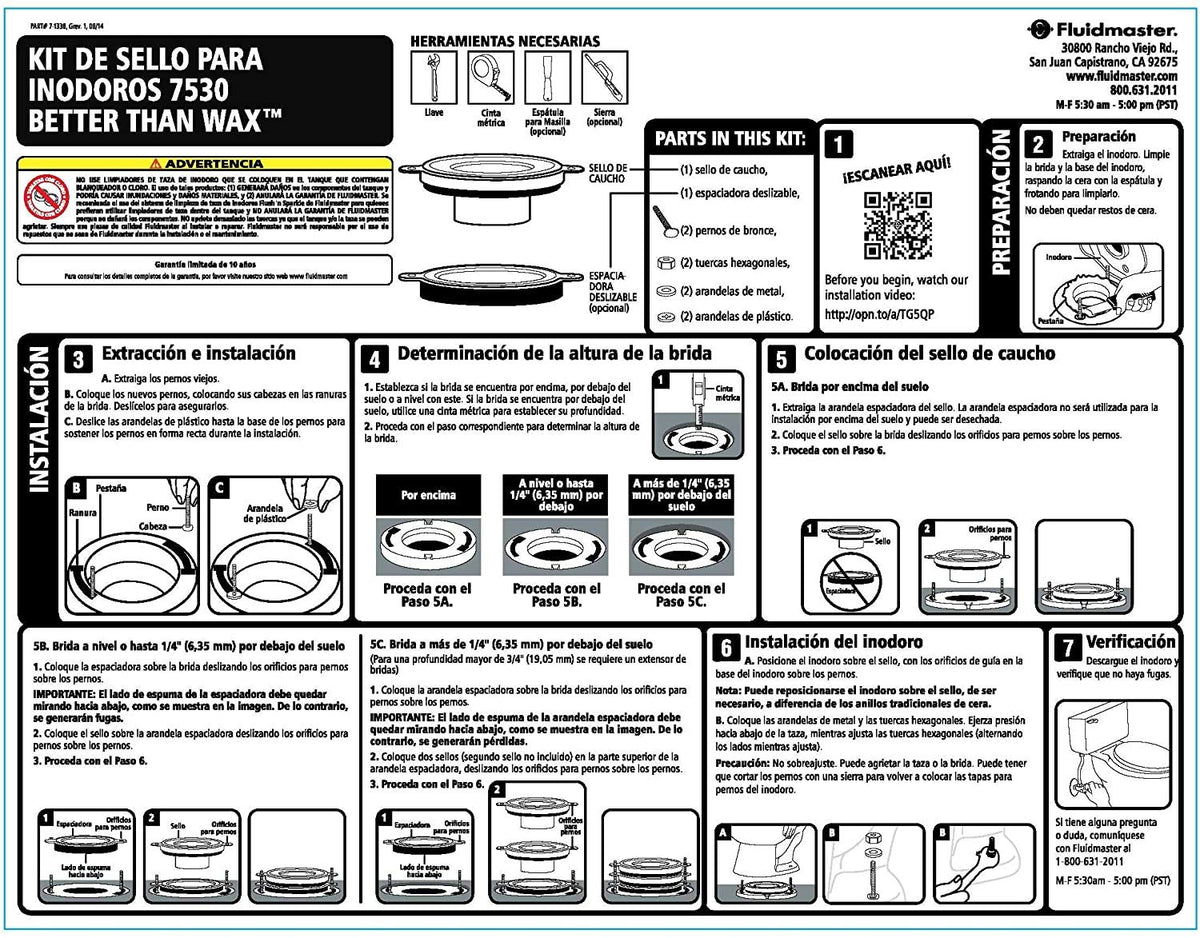 Fluidmaster 7530P8 Universal Wax-Free Toilet Seal | 2-Pack | Fits Any Drain