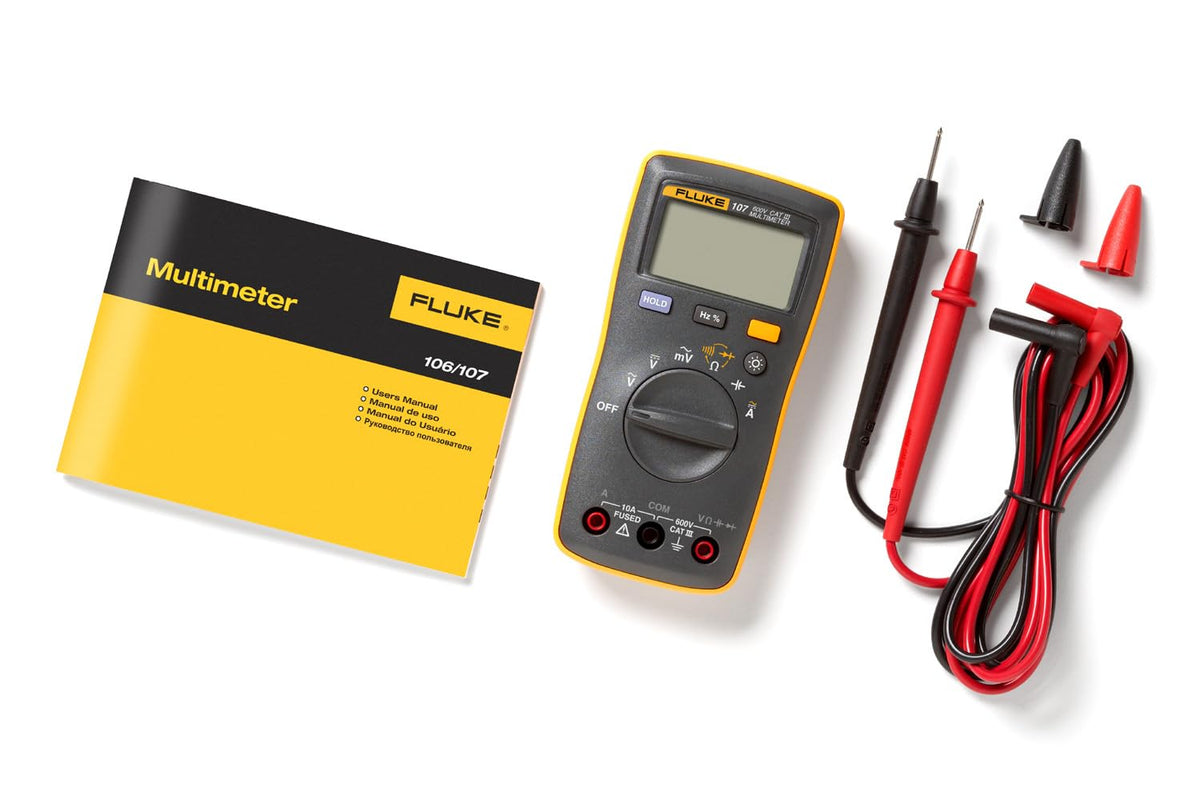 Fluke 107 AC/DC Current Handheld Digital Multimeter | Palm-Sized, CAT III 600 V Safety