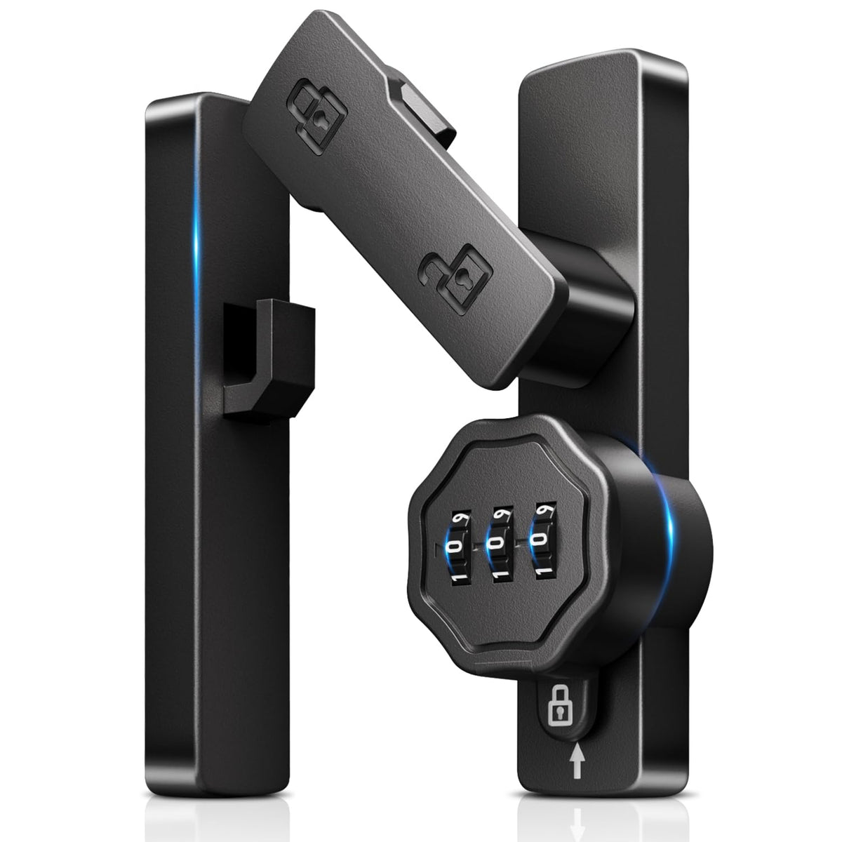 Flwrse Barn Door Lock with 3-Digit Password – Keyless 90°/180° Flip Latch (Black)