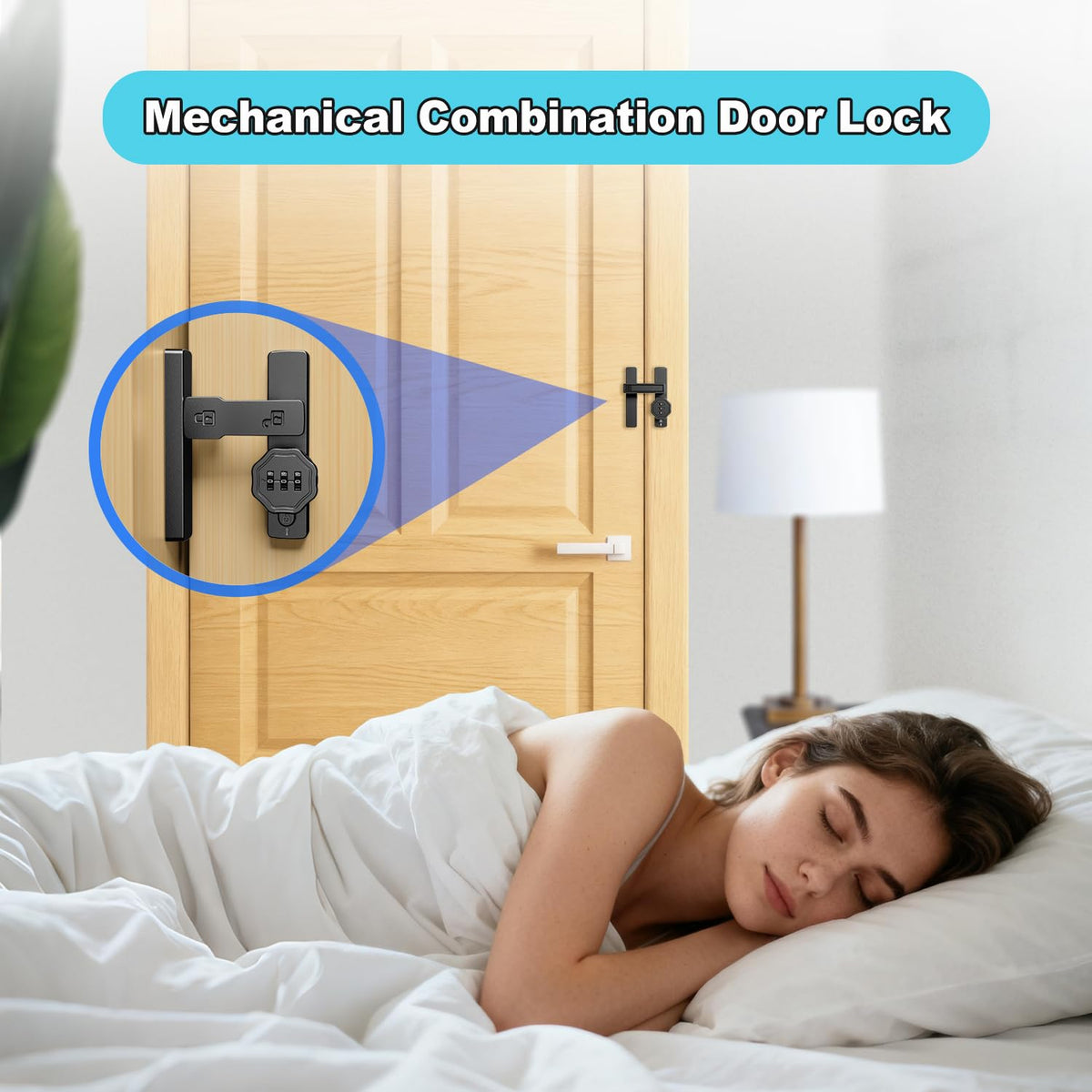Flwrse Barn Door Lock with 3-Digit Password – Keyless 90°/180° Flip Latch (Black)