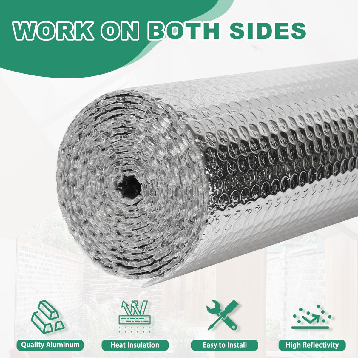 FONUNO Reflective Bubble Insulation Sheet – Double-Sided Aluminum Foil Shield (23.6in x 20ft)