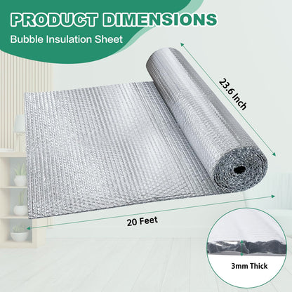 FONUNO Reflective Bubble Insulation Sheet – Double-Sided Aluminum Foil Shield (23.6in x 20ft)