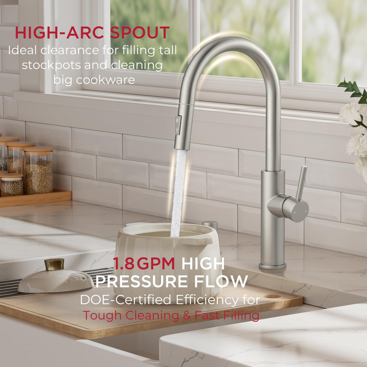 FORIOUS Kitchen Faucet with Soap Dispenser | Brushed Nickel, Pull-Down Sprayer