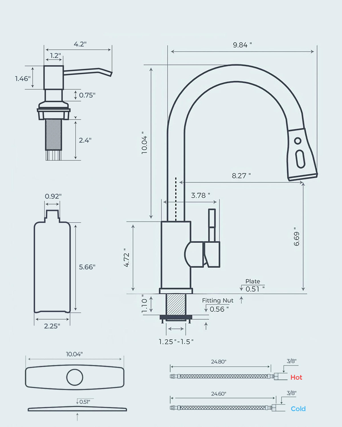 FORIOUS Kitchen Faucet with Soap Dispenser & Pull-Down Sprayer — Bar High Arc, Stainless Steel, 3 Modes